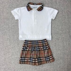 Burberry Kids White Polo with Plaid Shorts GUC